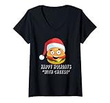 Damen Frohe Feiertage und Käse Ich bin Weihnachten Cheese Burger T-Shirt mit V