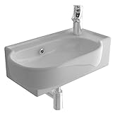 bad1a Handwaschbecken Mini Waschtisch Weiß Keramik-Waschbecken 45 cm mit Überlauf |WC-Waschbecken klein Gästebad Hängewaschbecken| Wandmontage, Badezimmer| Oval Italienisches Desig