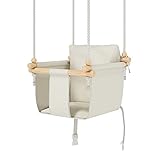 MAMOI Babyschaukel Kinderschaukel Holz + SICHERHEITSGURT, Schaukel für Kinder Garten Indoor O