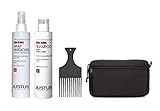 Justus Pimp Up the Volume Set: Haarverdicker 200ml + Volumen Shampoo 200ml + Afro Kamm + Kosmetiktasche schw