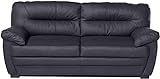 Mivano 3er-Sofa Royale / Zeitlose, bequeme Ledercouch mit hoher Rückenlehne / 190 x 86 x 90 / Lederimitat, Schw