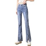 Jeans für Damen Hautfreundliche Denim-Hose Hohe Taille Frühling und Herbst Anti-Fading Thin Split Micro-Flare-H