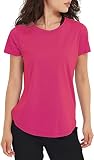 Lulucheri Damen Sport Fitness T-Shirt Laufshirt Shortsleeve Yoga Trainingsshirt Sommer Kurzarm Tops(M, Pitaya Rosa)