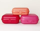 TUPPERWARE Twin 2X Größe 3 in Rot + Rosa + 1x Größe 2 in Ziegelrot Lunchbox, Sandwichbox, Brotdose + Kugelschreib