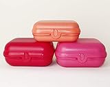 TUPPERWARE Twin 2X Größe 3 in Rot + Rosa + 1x Größe 2 in Ziegelrot Lunchbox, Sandwichbox, Brotdose + Kugelschreib