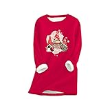Damen Weihnachten Sweatshirt Rundhals Lammwolle SüßEr Muster Weihnachtsdruck Casual Bluse Locker Kaputzenpullover Winter Warme Fleecepullover mit Hirschmuster Lang Sweatshirt Weihnachtsp