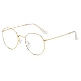 Blaulichtfilter Brille Ohne Stärke Anti-Müdigkeit UV-Schutz Computerbrille Retro Rund Metallgestell Brillenfassung mit B