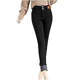 Fleece Hose Damen gefütterte Jeans Hohe Taille Warm Plüsch Gefüttert Thermojeans Lang Fleece Dicke Skinny Pants Winter Warm Jeggings Thermo Winterleggings Winter-Thermoj