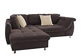 lifestyle4living Ecksofa mit Schlaffunktion in Braun mit großen Rücken-Kissen und Zierkissen, Microfaser-Stoff | Gemütliches L-Sofa mit Longchair im modernen Look