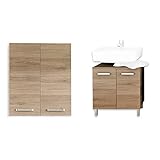 Pelipal Quickset 313 Wandschrank, Holz, San Remo Eiche Terra quer Nachbildung, 60x70x20 cm & Quickset 313 Waschbeckenunterschrank, Holz, San Remo Eiche Terra quer Nachbildung, 60x62x33