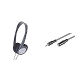 Panasonic RP-HT090E-H Bügelkopfhörer grau & Goobay 50090 Kopfhörer- und Audio Verlängerungskabel AUX; 3-polig; 3,5 mm Klinke 3,5 mm Stecker auf Klinke 3,5 mm Buchse, Schwarz, 5 M