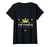 Damen Alibata Schreibsystem Filipino Sonne Sterne Geschenkidee T-Shirt mit V