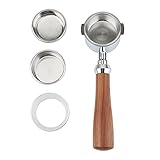 HMEILI Bodenlos Siebträger-Espressomaschine Holzgriff Filter Mit 5 1mm Kaffeekorb Puderschüsselschale (Color : Silver)