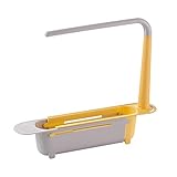 GHGNFG Ordnungshelfer Für Das Spülbecken Groß Plastik Aktualisiertes Teleskop Spülbecken Aufbewahrungsregal Spüle Rack Teleskop Spüle Rack Halter (Gelb)