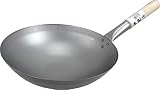 JADE TEMPLE Wok aus Carbonstahl, mit rundem Boden und 33 cm Durchmesser, mit rundem Holzg