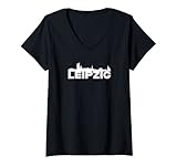 Damen Leipzig Sachsen City Skyline Silhouette T-Shirt mit V