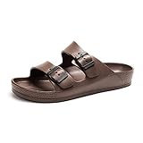 FUNKYMONKEY Herren Komfort-Slides Doppelschnalle Verstellbare EVA Flache Sandalen, Dunkelbraun/Spk, 43 EU
