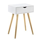 [en.casa] Beistelltisch mit Schublade Weiß Retro 60x40x30 cm Kommode Nachttisch Schubladentisch Nachtschrank Nachtkommode Ablag