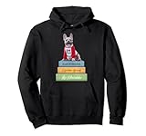 Französische Bulldogge sitzt auf berühmten französischen Romanen Pullover H