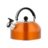 TSQZE Wasserkessel Aus Edelstahl, Wasserkocher Für Herd Flötenkessel Mit Anti-Verbrühungsgriff, Vintage Pfeifkessel Pfeifenkessel Für Küche Zuhause Gas Herd Camping Gasherd 3L (Orange)