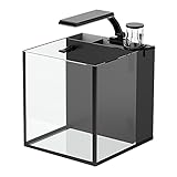 Square Aquarium Kit, Transparentes Glas Aquarium Aquarium, LED-Licht/Filter/Protein-Skimmer/Silent-Wasserpumpe, Salzwasser-Fischtank