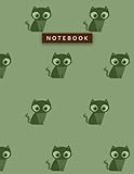 Notebook Sap Green Color Big Lovely Cat Patterns Cover Lined Journal: Hour, To Do List, A4, 8.5 x 11 inch, Pretty, Work List, Planning, Daily, 21.59 x 27.94 cm, 110 Pag