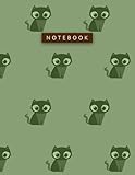 Notebook Sap Green Color Big Lovely Cat Patterns Cover Lined Journal: Hour, To Do List, A4, 8.5 x 11 inch, Pretty, Work List, Planning, Daily, 21.59 x 27.94 cm, 110 Pag