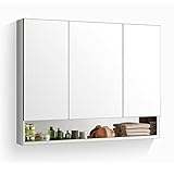 Spiegelschränke Edelstahl-Badezimmerschrank mit 3 Spiegeltüren an der Wand befestigter Aufbewahrungs-Wandschrank-Schrank-Einheit for Wohnzimmer, Waschküche, M