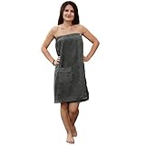 JEMIDI Damen Sauna Frottee Kilt Sarong M-XXL Anthrazit 100% Baumwolle Saunakilt Saunasarong Saunatuch (Damen Anthrazit ohne Stickerei)