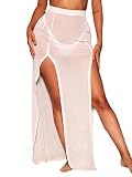 Damen Sommer Strand Überrock Perspektive Hohe Taille Seitlich Split Büste Rock Bikini Cover Up Rock Seaside Beachwear, weiß, X-Larg