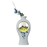 Zimmerbrunnen 22,4' High Moderne Brunnen Resin Vasen Tischbrunnen mit LED-Licht Dekoration Brunnen Tabletop Wasserfall Schreibtisch ideal for Wohnzimmer Schlafzimmer Büro Innenwasserb