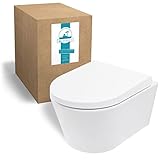 Calmwaters® Honest Small Komplettset mit WC-Sitz, hängendes Raumspar-WC mit kurzer Ausladung als Tiefspüler, D-Form, Sanitärkeramik in Weiß, WC-Sitz aus Duroplast mit Absenkautomatik, 08BC2388