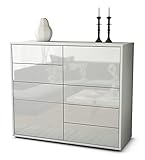 Stil.Zeit Kommode Sideboard - Albrecht - Korpus Weiss matt - Front Hochglanz Design Weiß - (92x79x35cm) - Push to Open Technik & hochwertigen Leichtlaufschienen - Made in Germany