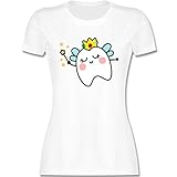 Karneval & Fasching Kostüm Outfit - Süße Zahnfee - XXL - Weiß - zähne Tshirt - L191 - Tailliertes Tshirt für Damen und Frauen T-S