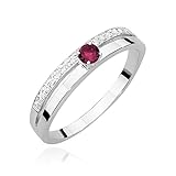 Weißgold Doppelter Damen Gold Verlobungsring mit 0.15Ct Rubin und Diamanten, 14 Karat Gold (585) | Goldring inklusive Box | Goldring für Frauen (Rubin, 46 (14.5))