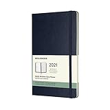 Moleskine Wochenplaner 2021, 12 Monate Wochenkalender, Wochenplaner und Notizbuch, fester Einband, Format Groβ 13 x 21 cm, farbe saphir, 144 S