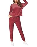 Hotouch Damen Sport Freizeit Pullover Hose Set Frühling 2 Teilig Samt Bauchweg Jacke Freizeithose Einfarbig