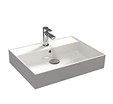 Aqua Bagno | Waschbecken 60 im modernen Loft Air Design | Eckig | Wand-Waschbecken | Möbelwaschtisch | Waschtisch aus Keramik | Weiß | 605 x 465 x 130