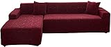 Yisss Sofabezug Stuhlhussen Stretch-Sofa-Cover L-Form-Spandex-Jacquard-Stoff-Sektional, robuste Spandex-Chaisel-Louge-Möbelschutz (Color : Wine Red, Size : L 3+4 Seater)