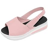 ZG-HOME 2021 Das Neue Frauen Keilsandalen Damen Lässige Einfarbige Orthopädische Sandalen mit Offenem Zeh Faux Leder Plattform Flip Flops Sommerschuhe Strand Sandalen,Plus Size 35-43Pink-EUR 37/USA 6