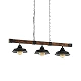 EGLO Pendellampe Oldbury, 3 flammige Vintage Pendelleuchte im Industrial Design, Hängelampe aus Stahl und Holz, Farbe: Schwarz, braun rustikal, Fassung: E27, L: 118