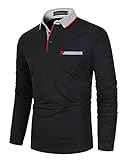 GNRSPTY Poloshirt Herren Langarm Baumwolle Basic Polo Shirts Männer Slim Fit Polohemd Golf T-Shirt,Schwarz 1,L