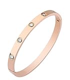 Daesar Armband Edelstahl Damen Zirkonia Rund Breite 4 MM Cuff Armreifen Rosegold Freundschaftsarmb