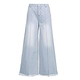 Fainash Damen Jeans mit Nähten Mode Hohe Taille Lose Pendeln Trend Alltag Lässig Ausgefranst Ausgestellte Denim-Hose S