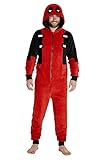 Deadpool Jumpsuit Herren, Einteiler Onesie für Männer und Jungs, Fleece Overall Kostüm mit Kapuze, One Piece Hausanzug Geschenke für Erwachsene (Rot, XL)