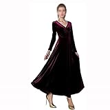 Yokbeer Langarm Zeremonie Kleider Frauen Kleid Elegant V-Ausschnitt Sexy Gold Velvet Cocktailparty (Color : Red Wine, Size : M)