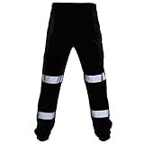 GoldPang Herren Bundhose Arbeitshose Sporthose Reflektierend Hosen Lange Warnschutz-Hose Overalls Lässige Taschenarbeit Freizeithosen Arbeitshose Trainingshose Multi-Pocket (Black, L)