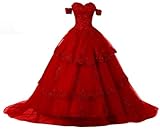 TSxuelian Damen Sweet 16 Off Shoulder Quinceanera Kleid Rüschen Lange Ballkleid Kleid, purpurrot, 38