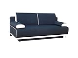 MOEBLO Sofa mit Schlaffunktion und Bettkasten, Couch für Wohnzimmer, Schlafsofa Federkern Sofagarnitur Polstersofa Wohnlandschaft mit Bettfunktion - Tina (Dunkelblau+Weiß)