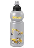 Fizzii Kinder- und Freizeittrinkflasche 600 ml (auslaufsicher bei Kohlensäure, schadstofffrei, spülmaschinenfest, Motiv: Baustelle)